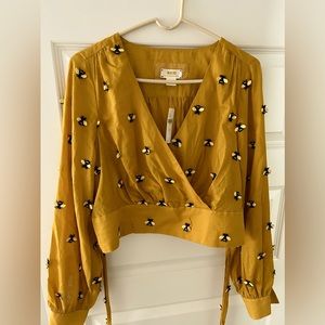 NWT! Anthropologie Maeve Bee Wrap Long Sleeve Blouse Sz 14
